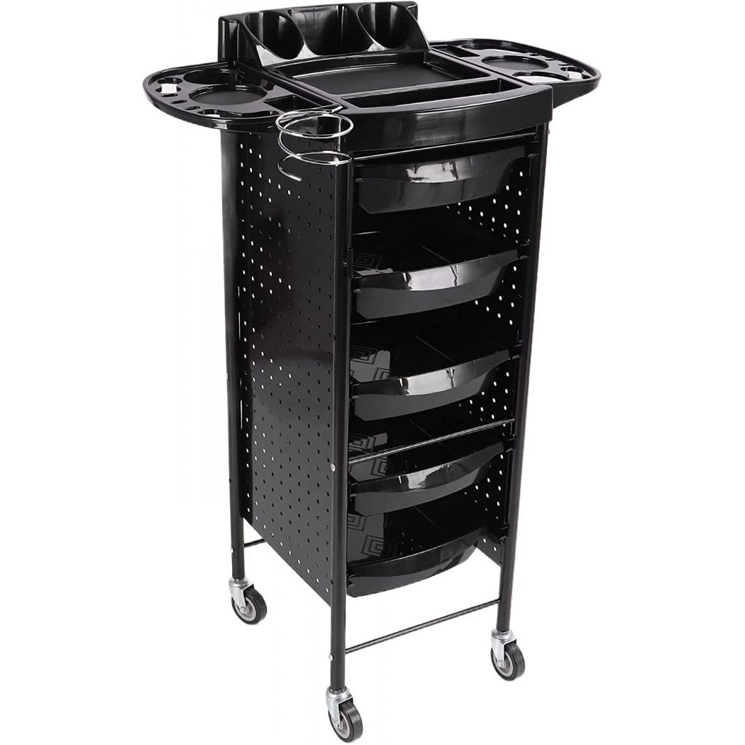 Salon Tray on Wheels Cart Black Space Saving Extra Storage Salon Trolley 